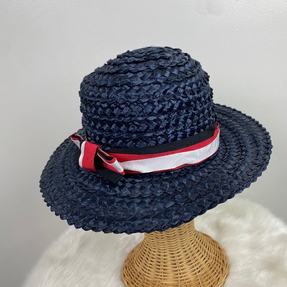 Vintage Dark Navy Vintage Woven Straw Wicker Hat Made in USA main image 5